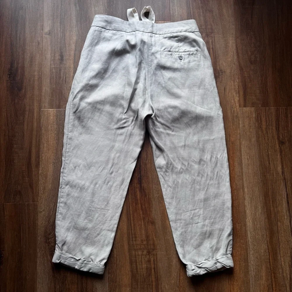Wilfred Aritzia Linen Pants Sz: 2 Grey Drawstring Tapered Ankle Cropped Coastal - Picture 3 of 11